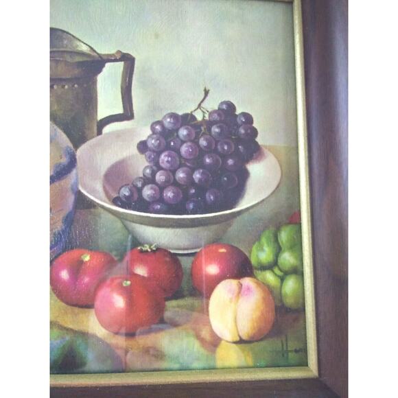 Fruit Print Tomatoes Grapes Jug And Bowl Textures 1970's - Picture 4 of 9